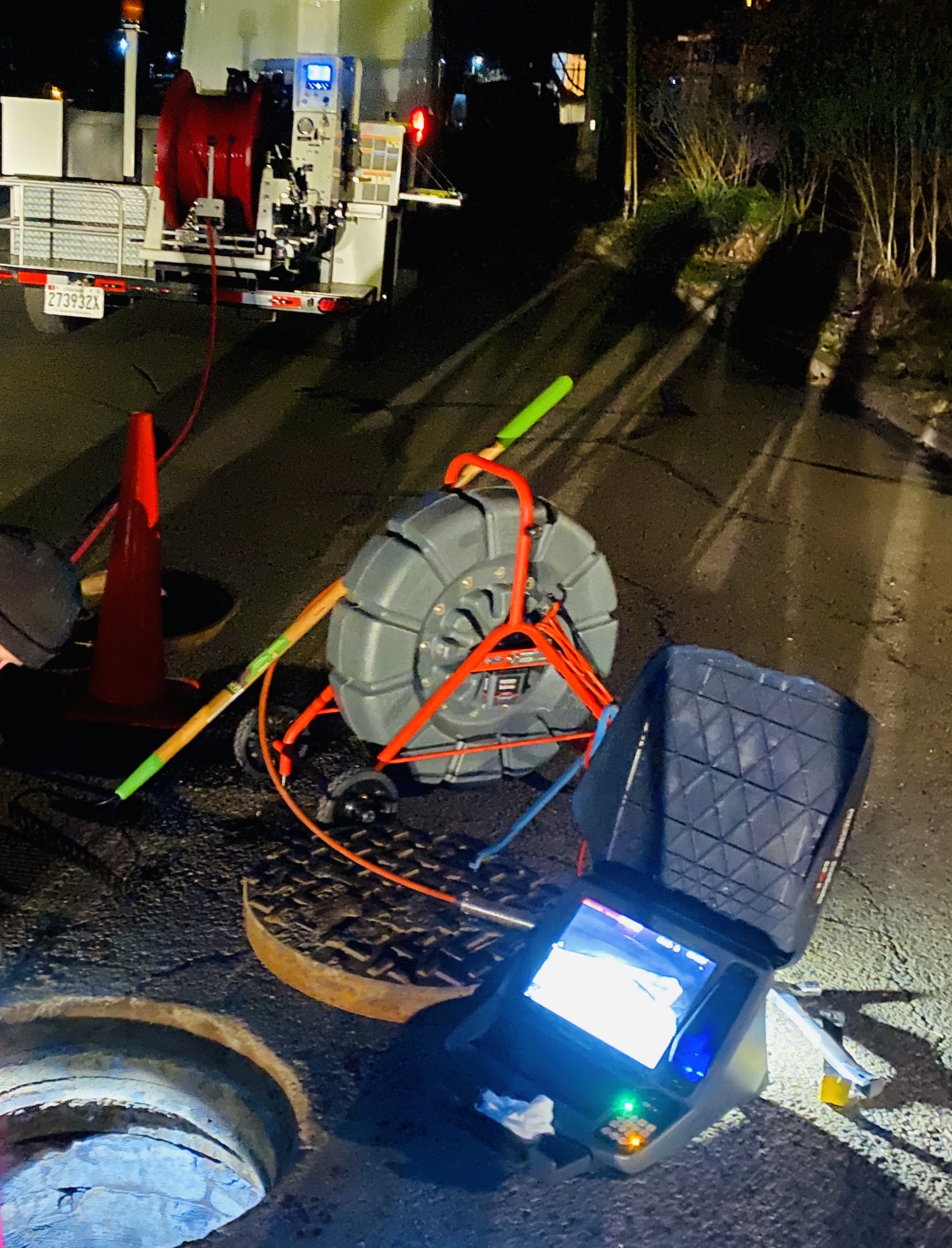 Someone conducting a sewer pipe camera inspection in Wilmington, DE